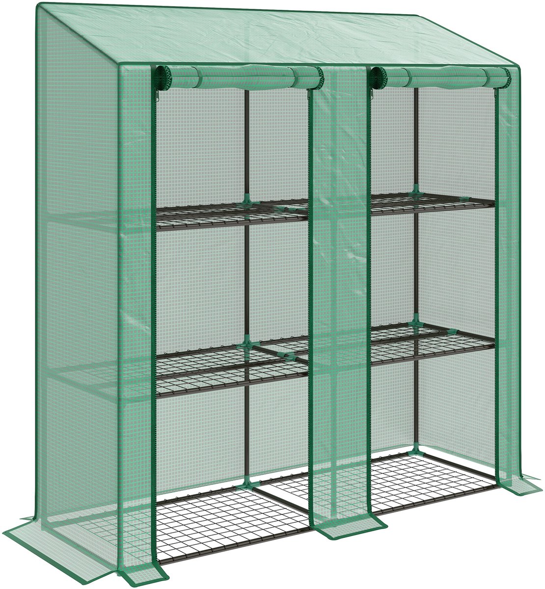 Kas 143×46×151 cm groen metaal en kunststof, 3-laagse kas, kweekkas, plantenkas voor jonge planten, stevig en duurzaam, eenvoudig design, praktisch en mooi, geschikt voor balkon, tuin en terras