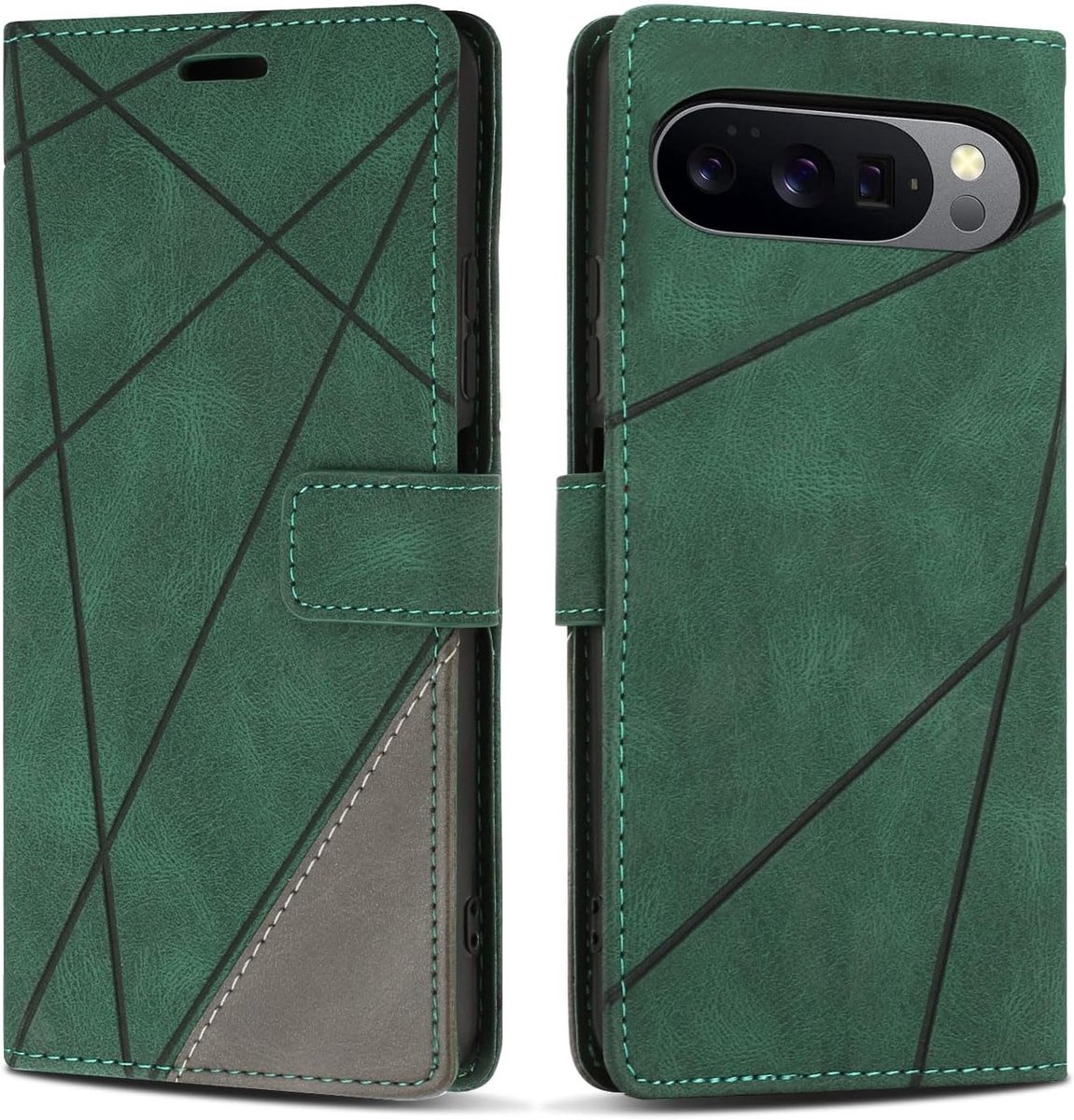 Hoesje voor Google Pixel 10 Pro XL, Premium Lederen Portemonnee Beschermhoes Telefoonhoesjes met Kaartenvakken Beschermhoesje voor Google Pixel 10 Pro XL, Groen