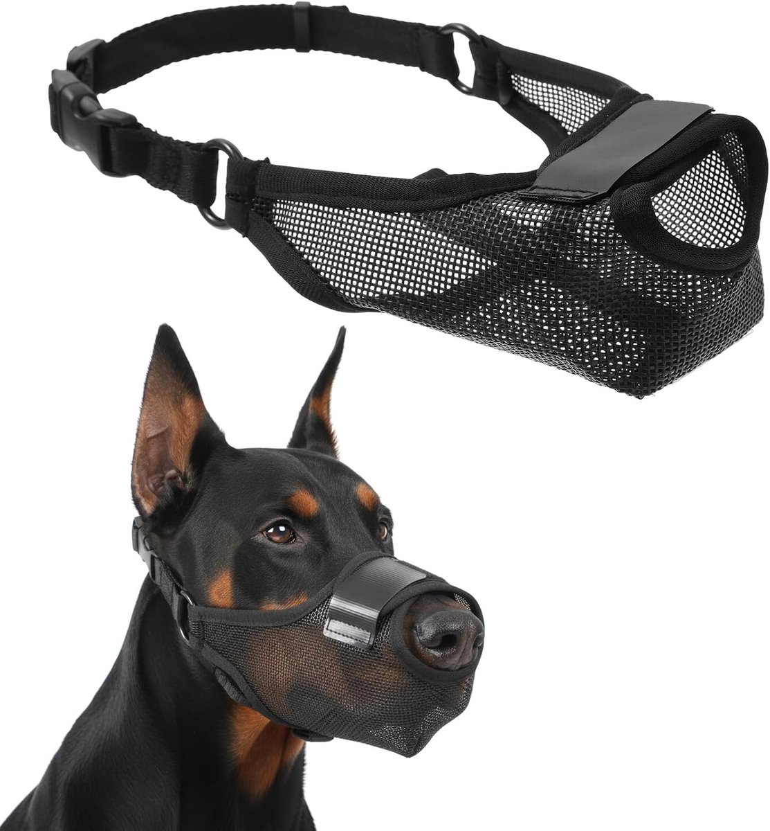 Muilkorf voor grote honden, hondenmuilkorf groot ras met opening aan de voorkant, ademende zachte muilkorven voor hond, verstelbaar voor huskies en dobermans, maakt hijgen en drinken mogelijk