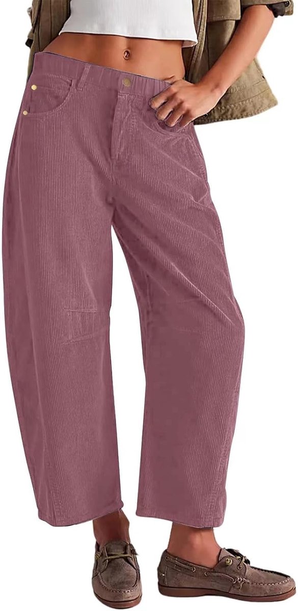 Corduroy losvallende broek, herfst/winter warme effen kleur broek met zakken INS stijl