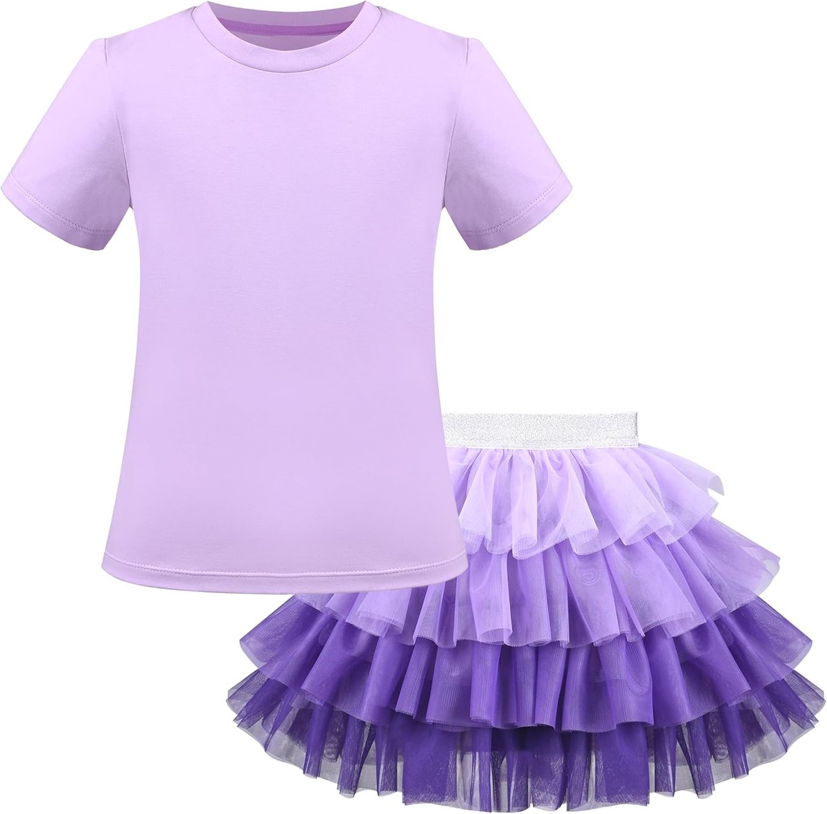 Rok Stel 2 stuks Lang Shirt Tutu Rok Regenboog Veelkleurig Pailletten 4-10 jaar