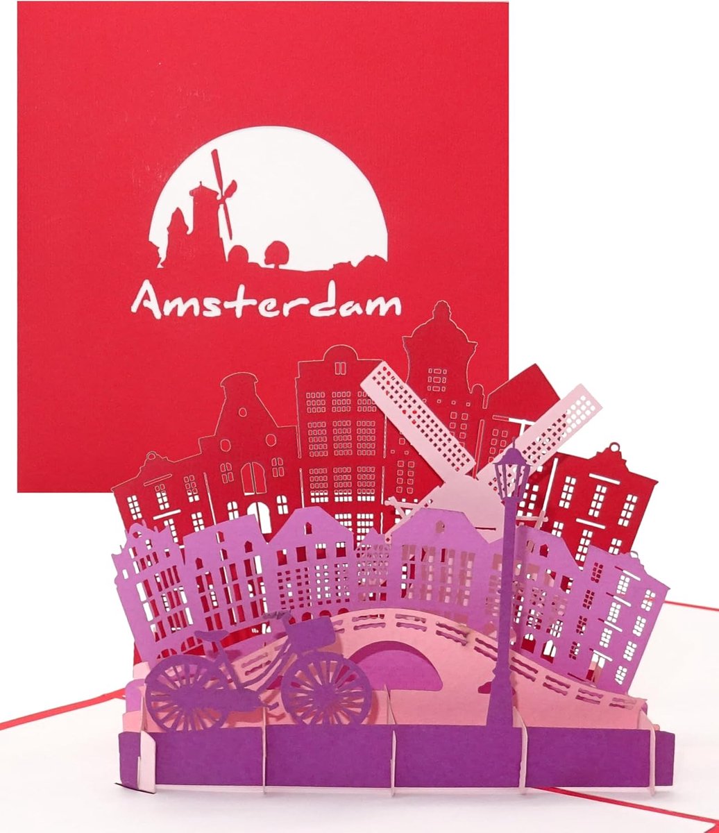 Kaart Amsterdam, panorama, 3D-wenskaart als souvenir, klein geschenk en verjaardagskaart – decoratie, cadeaubon, decoratie & reisvoucher Holland & Amsterdam
