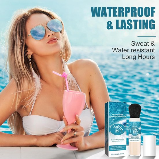 Sunscreen Setting Powder voor het gezicht met kwast, SPF 50, oliecontrole, lichtdoorlatend, licht, ademend en duurzaam, zonwering voor alle huidtypes — afbeelding 5