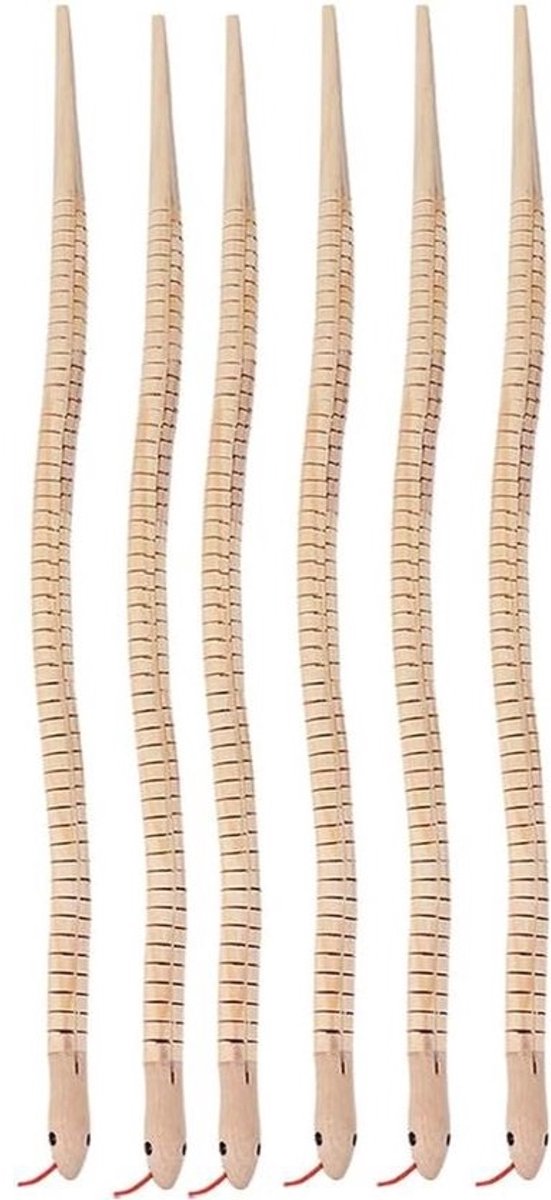 Realistische houten slangen - set van 6 stuks voor kinderen - Kunstslangen - 30,5 cm lang - Tuinslang- en eekhoorntjesspeelgoed - Diverse kleuren