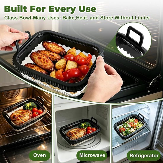 Fryer glazen container, ovenschaal van glas met deksel, siliconen handgrepen en afneembare siliconen ring, airfryer voor Airfryer Ninja AF400EU AF451EU AF500EU — afbeelding 5