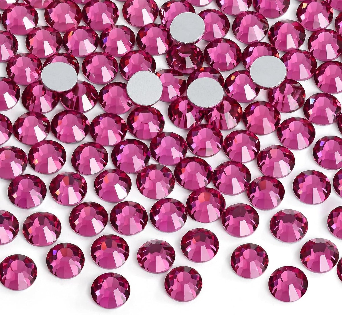 Steentjes platte achterkant strass niet-hotfix glazen edelstenen voor nail art, kleding, telefoonhoesjes, schoenen en doe-het-zelf ambachten 4,8 mm, SS20/1440 stuks, Fuchsia