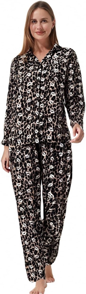 Pyjama voor dames, lange tweedelige winterpyjama, lange bovenstukken, geruit, pyjamabroek, huispak, behaaglijk, Kerstmis, loungeset