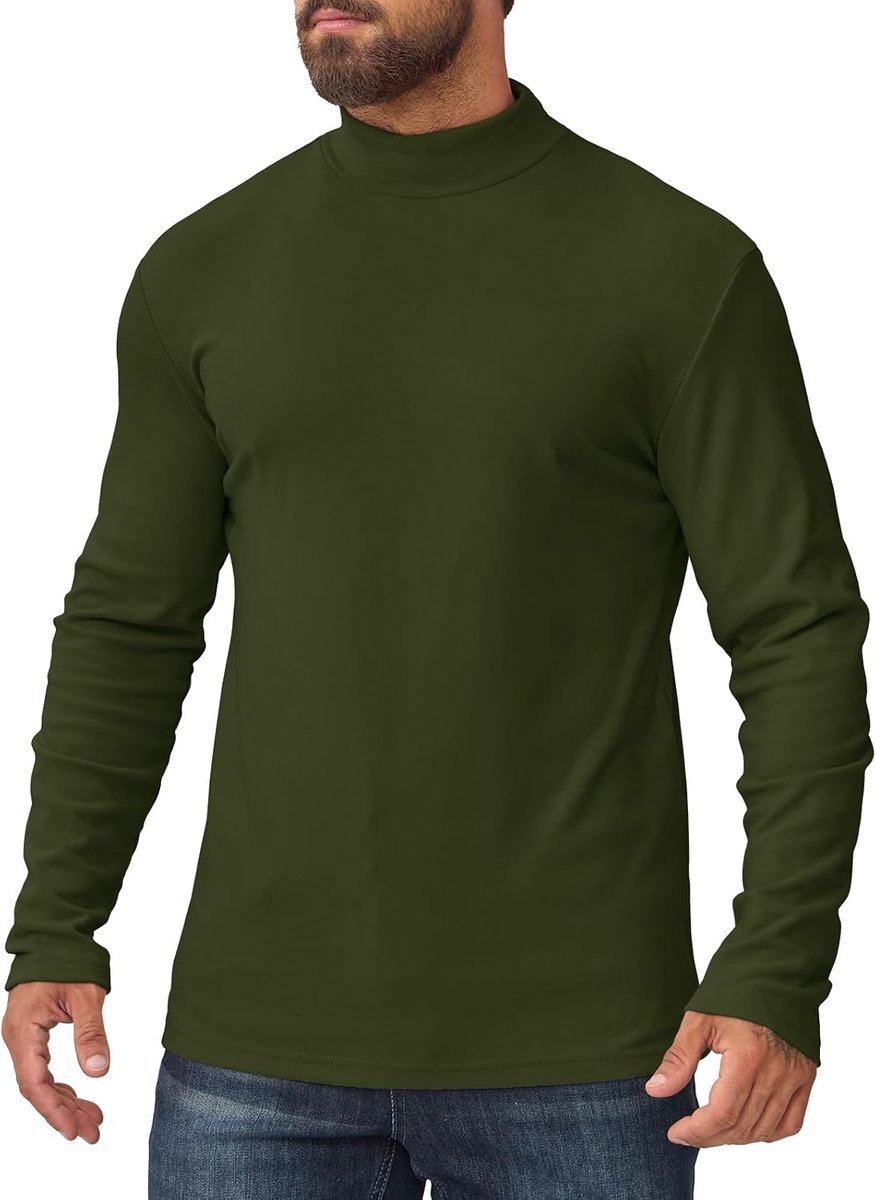 Herenshirt met hoge kraag, thermo-rolkraag, slim fit met sweatshirt, elastisch, lange mouwen, voor winter en kou
