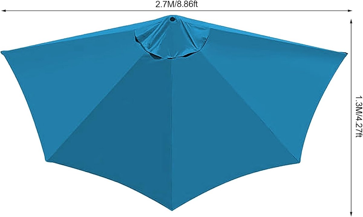 Parasolstof, 2,7 m grote zwengel, uv-bescherming 30+, vervangende parapludoek, zon- en regenhoes, balkonscherm, halfronde parasol, voor tuin, terras, binnenplaats, zwembaden