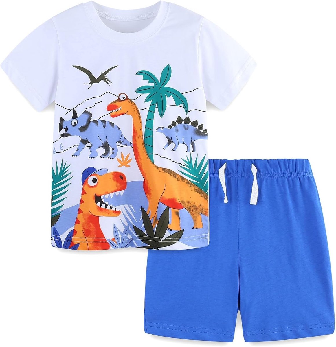 2-delige set met dinosaurusprint voor peuters en jongens, outfit met korte mouwen en shorts van zacht katoen voor de zomer