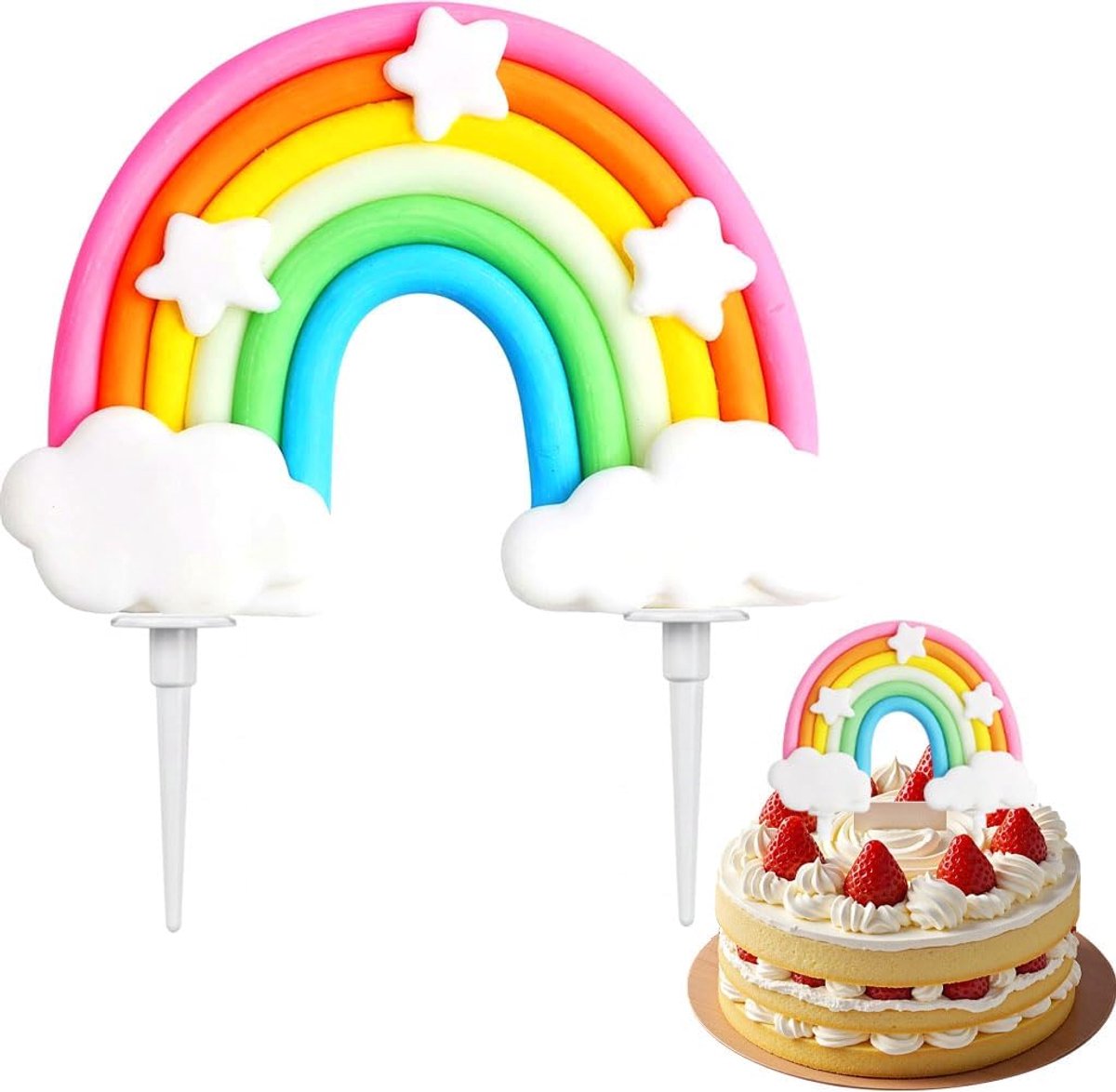 Regenboog, personaliseerbaar, wolken, taartdecoratie voor verjaardag, bruiloft en feest