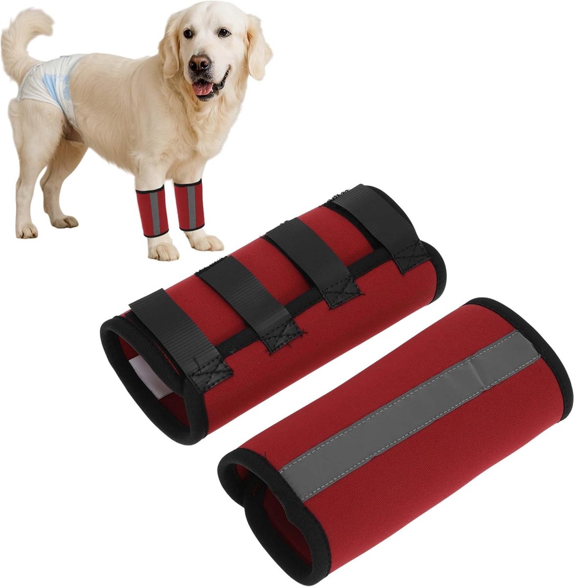 1 paar hond voorbeen gewrichtssteun hock wrap huls met reflecterende strepen hond voorbeen spalk kniebescherming dier operatie schade bandage wrap rood groot 21 cm x 16,5 cm