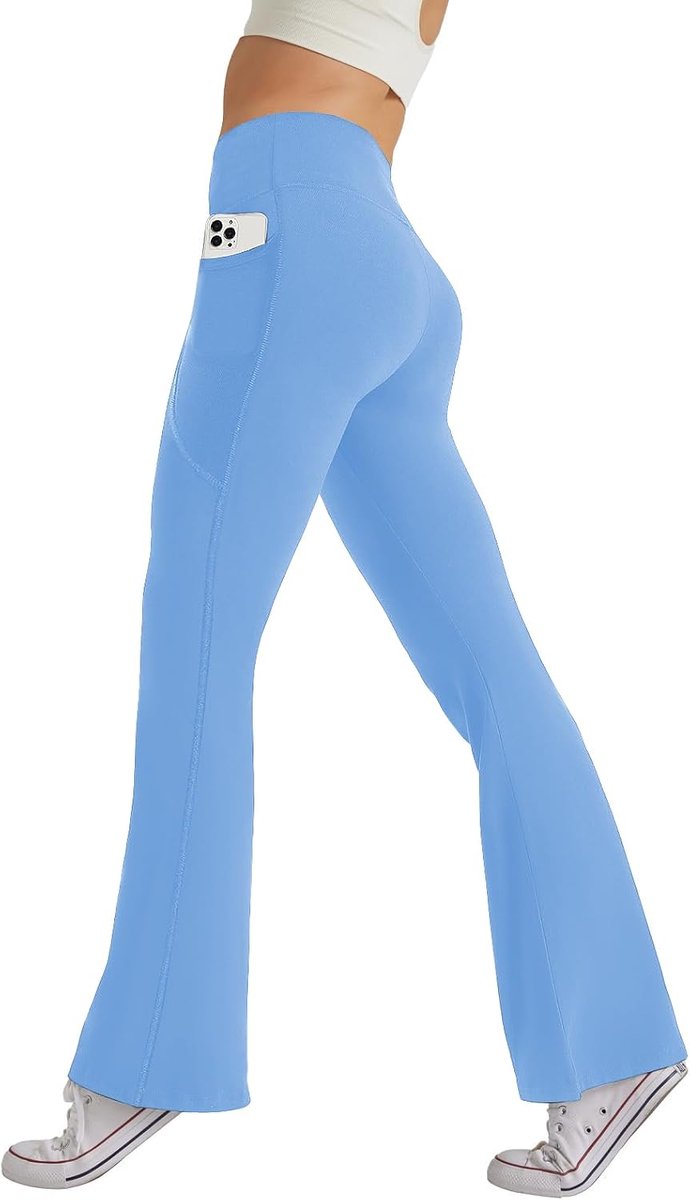 Damesbroek met zakken, yogabroek, vrijetijdsbroek, joggingbroek, hoge taille, sportbroek, elastische brede bootcut, jazzpants