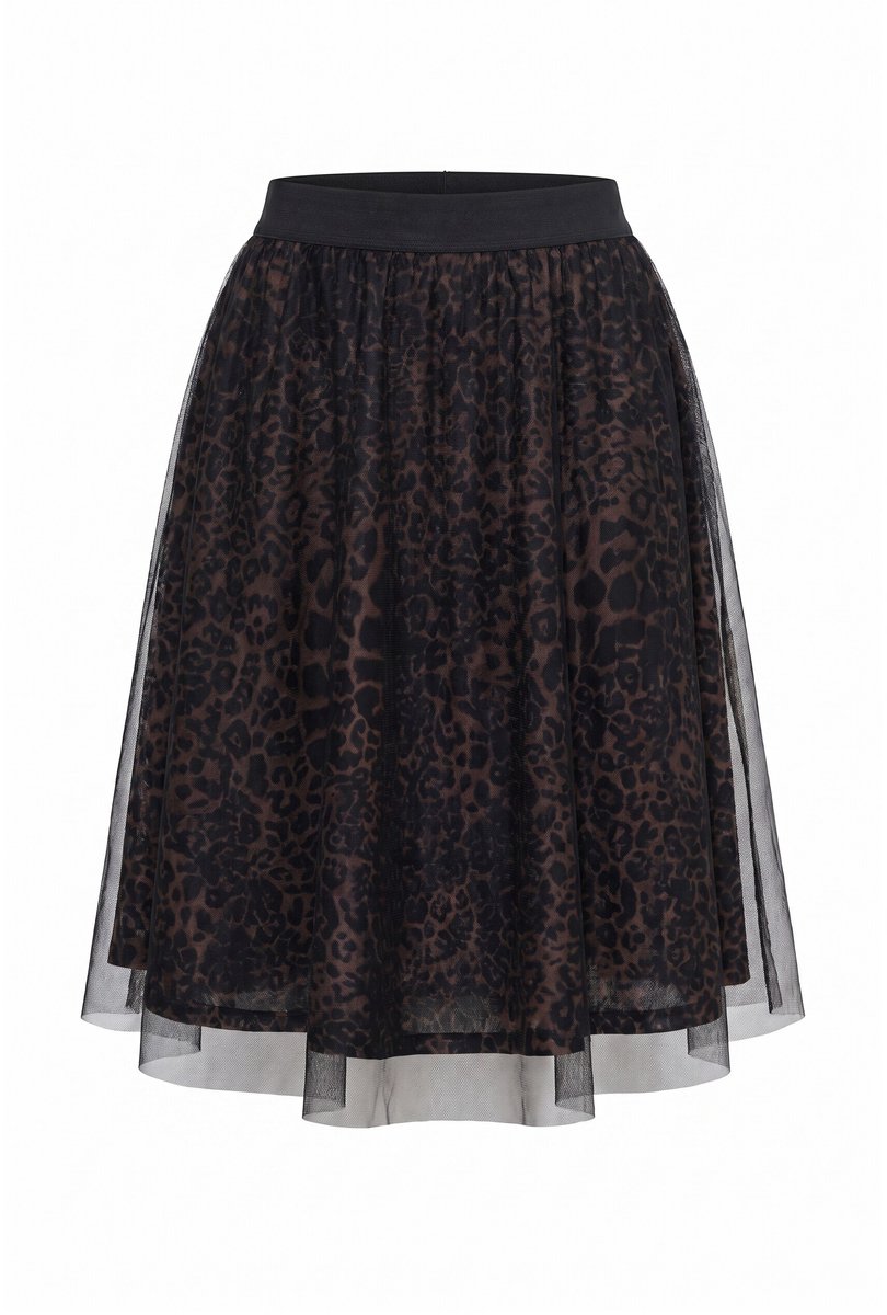 Ulla Popken - Dames - Midi-rok luipaardmotief A-lijn elastische tailleband - Kaneel - Maat 58+