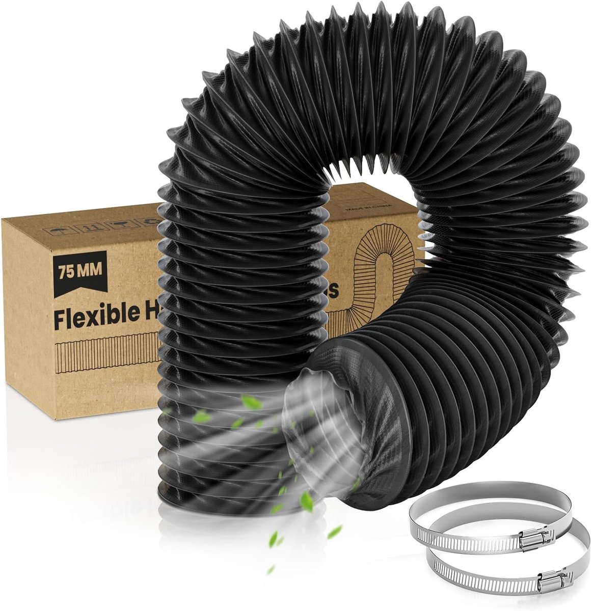 75 mm Afvoerslang van Nylon 2,5 m met 2 Slangklemmen voor Efficiënte Waterafvoer en Tuinonderhoud