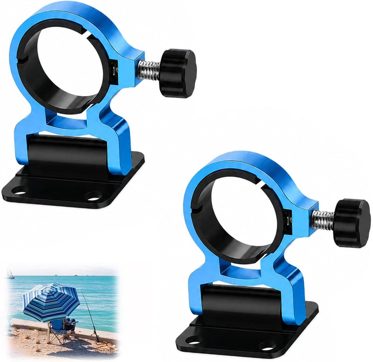 2 blauwe visparapluhouders, inklapbare klemmen van aluminiumlegering, parasolhouder voor balkon, wandmontage voor - ShopVlot