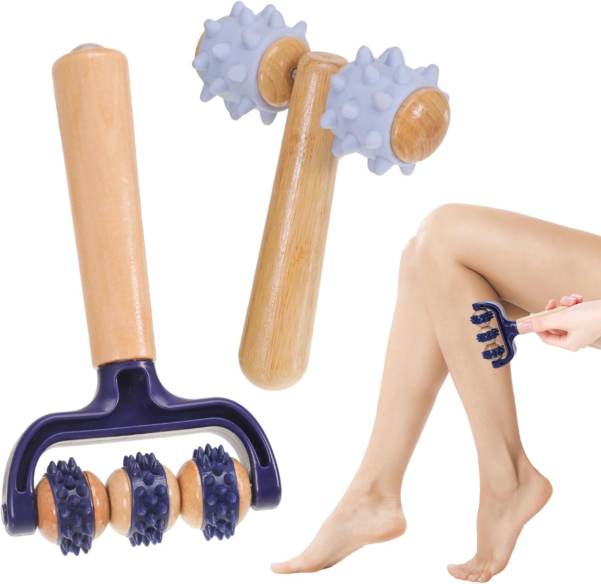 Massage Roller with Handle, Pack of 2, Hedgehog Ball, Massage Balls, Massager, Self-Massage Roller Fascia Ball, for - ShopVlot