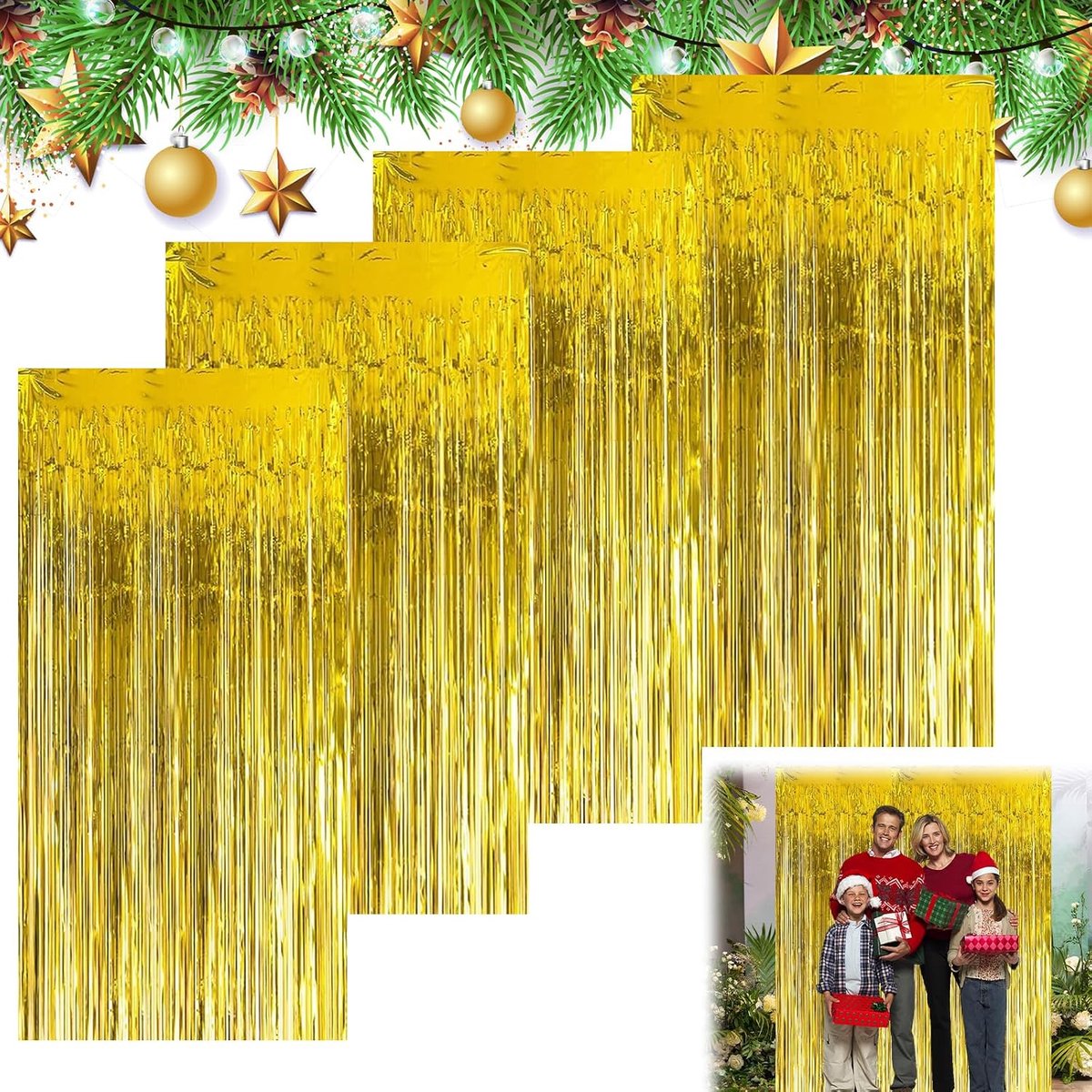 Lametta-gordijnen, glittergordijn, lametta, foliefranjes, 1 x 2 m, voor Kerstmis, achtergronddecoratie - ShopVlot