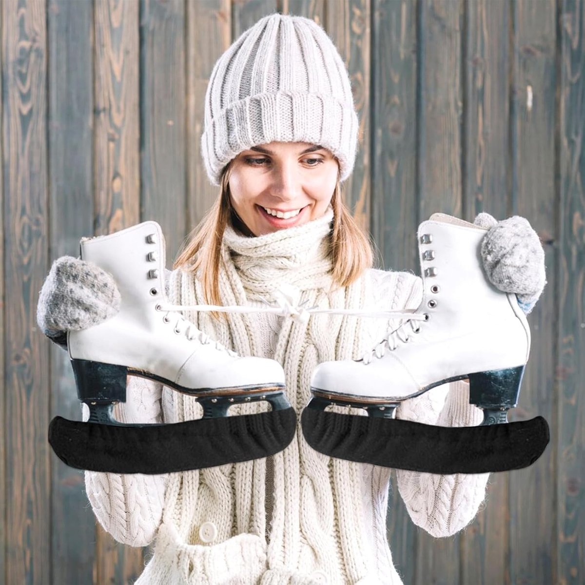 Elastic Skate Protectors voor IJshockey en Schaatsen - Zwart, Maat L, Polyester, 1 Paar Beschermers