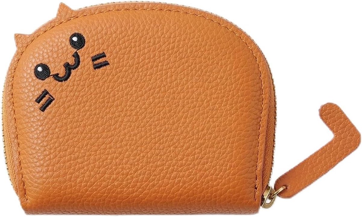 Compacte portemonnee dames klein - bruin lederlook - kattenmotief - orde in je handtas - ShopVlot
