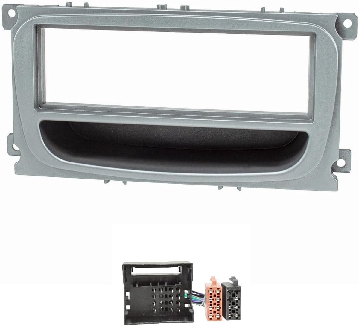 Radio installatie frame set - Geschikt voor Ford Focus 2, Mondeo, S-Max, C-Max, Galaxy, Kuga - Zilver met opbergvak - ShopVlot