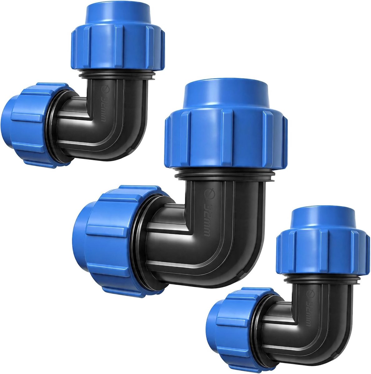 3 pieces 32 mm PE pipe angle 90° screw connection, clamp connector, PP socket with ball valve, suitable for garden - ShopVlot