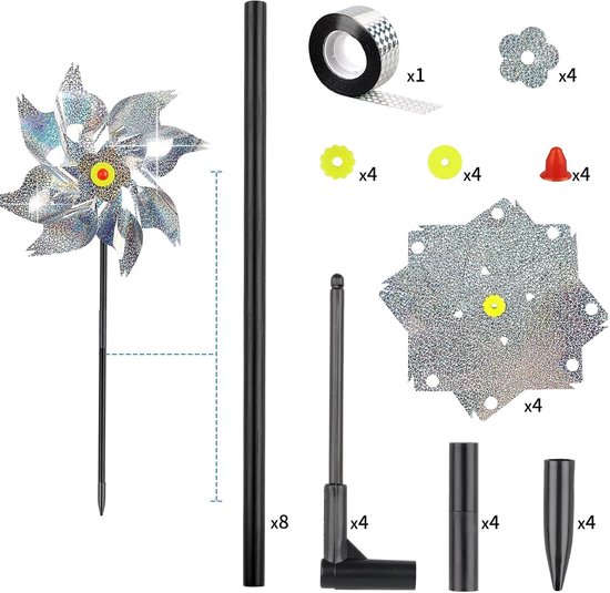Reflecterende Windmolens voor Vogels, 4 Stuks, Effectieve Vogelafschrikking voor Tuin en Balkon, Ideaal voor Fruitbomen en Tuinplanten — afbeelding 4
