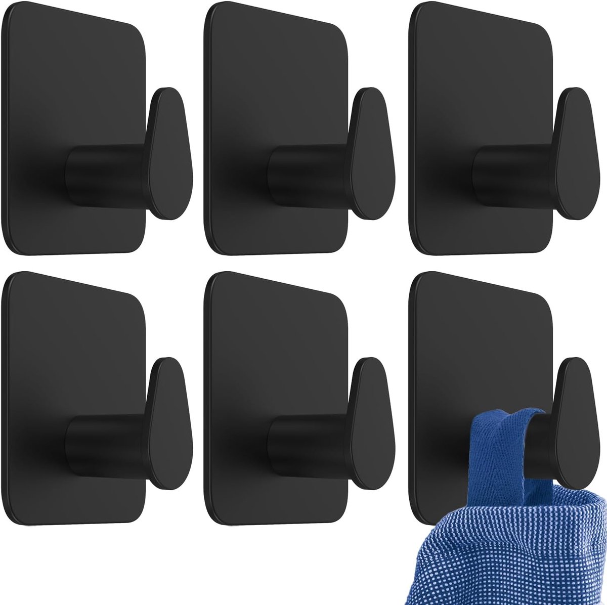Self-adhesieve haken set van 6 - zwart - roestbestendig - eenvoudig te installeren - ShopVlot