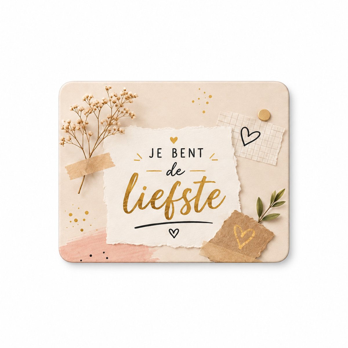 Koelkastmagneet MDF “Je bent de liefste” – Beige Goud Design – 9 x 7 cm