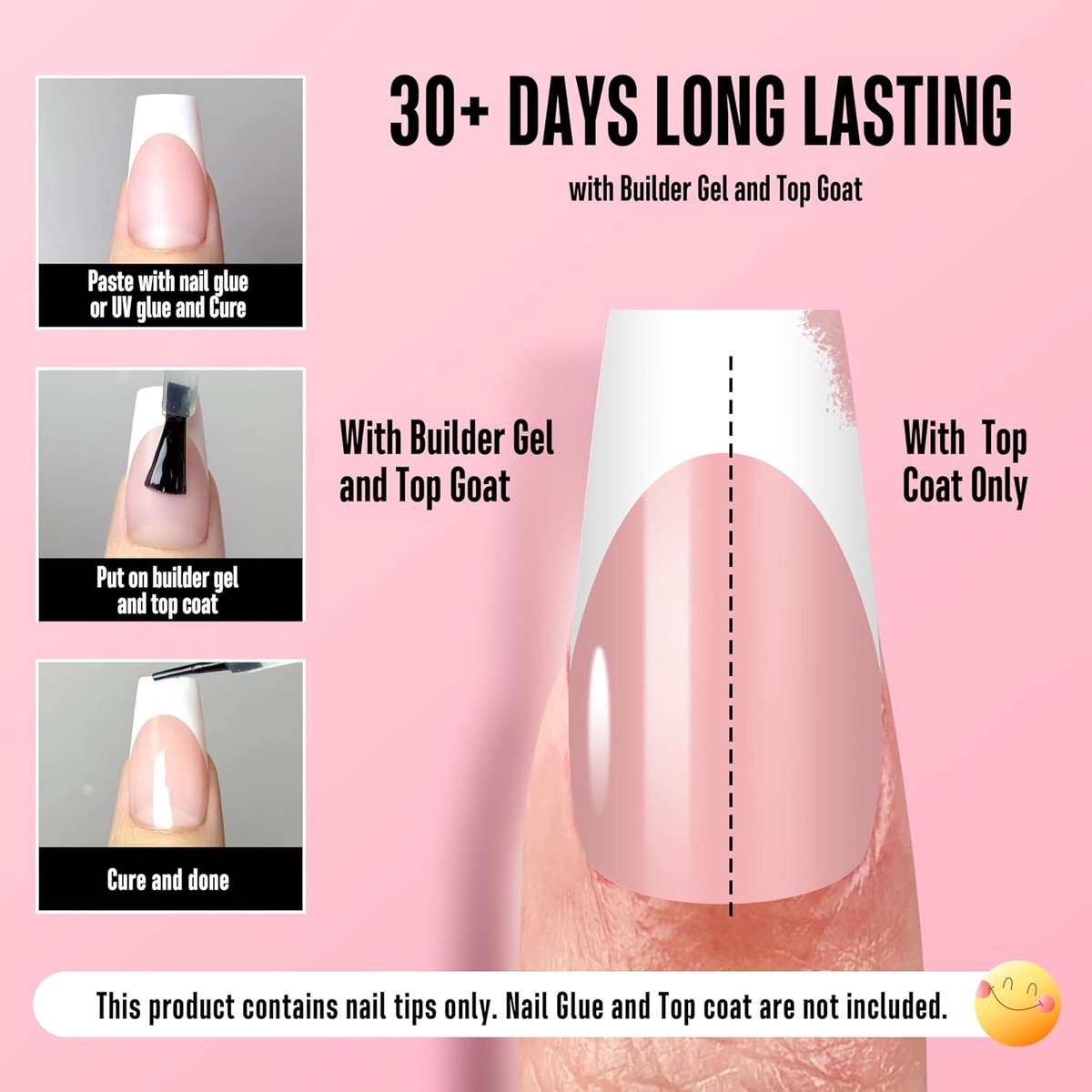 NOVO OVO White French Tip Coffin Nail Tips, Press-on Baby Pink, Extra Thick Medium Soft Acrylic Gel Nails Surface - ShopVlot — cadeau in Cadeau-ideeën - foto 7