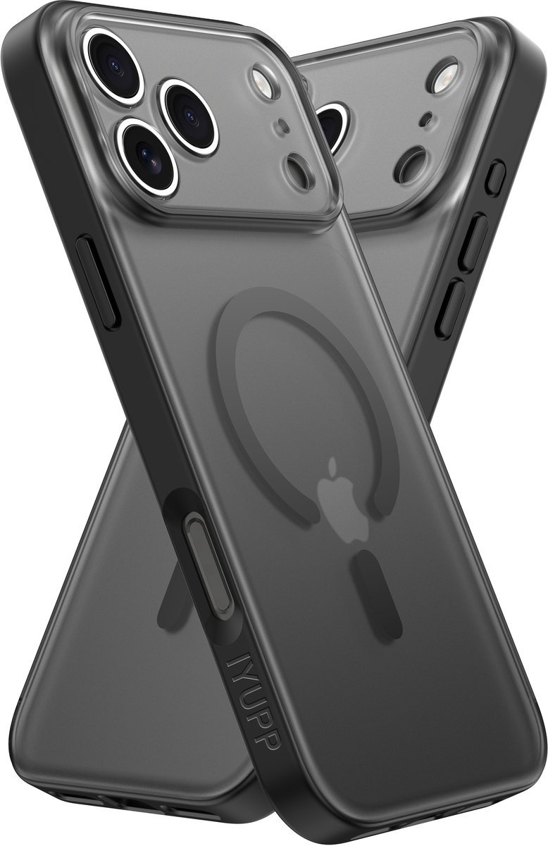 IYUPP Hoesje Geschikt voor iPhone 18 Pro Hoesje - Geschikt voor MagSafe - Shockproof Back Cover - Mat Zwart Transparant