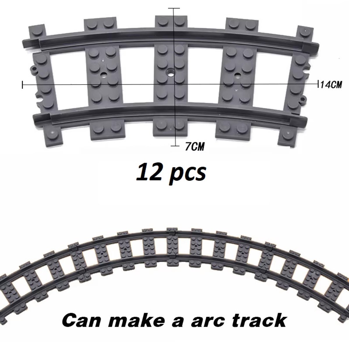 bricksNblocks® Treinrails bocht, 12 stuks geschikt voor bouwblokjes spoorbaan, compatible met LEGO