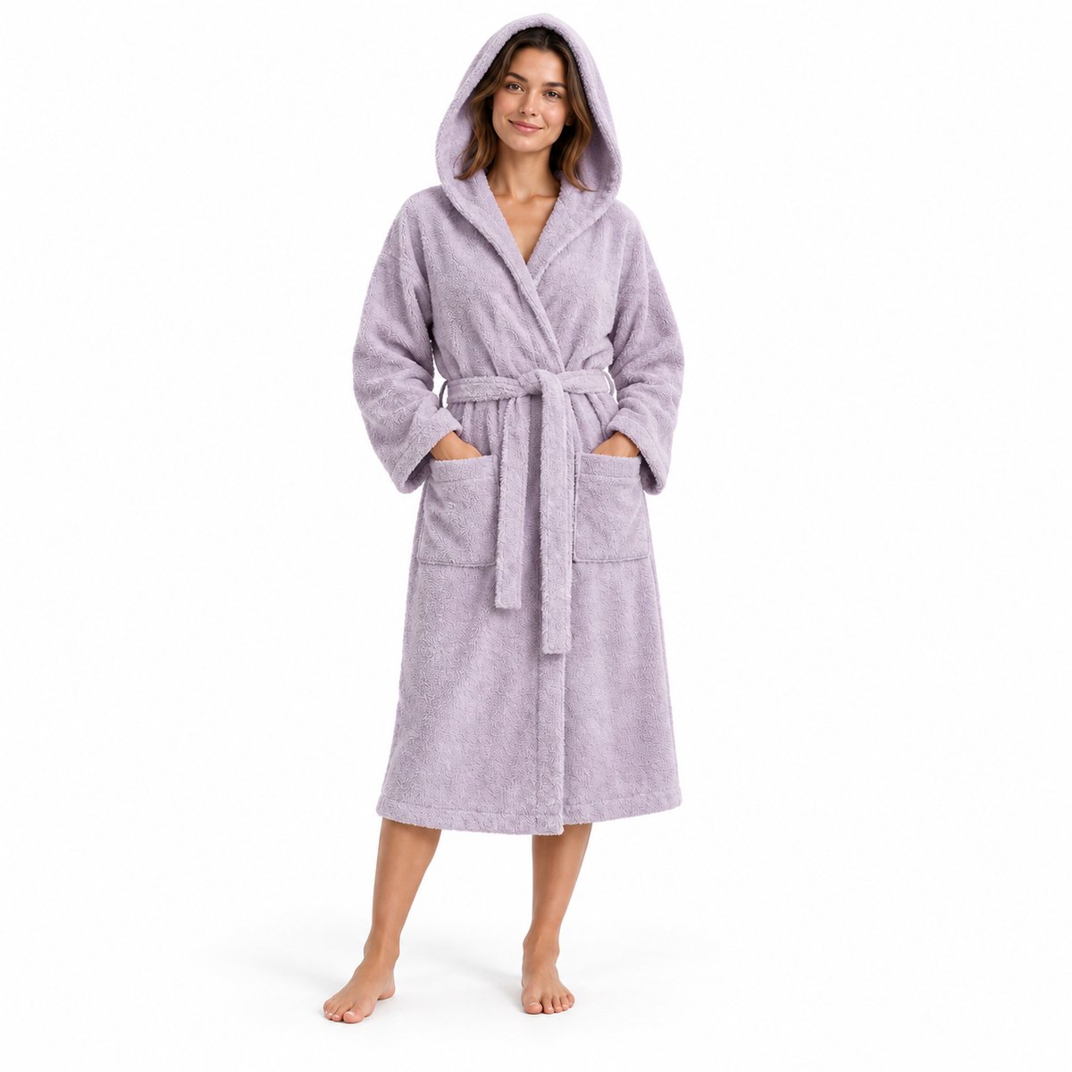 The Linen Room Badjas met Capuchon – 100% Egyptisch Katoen – 420 GSM – Unisex XXL – Lila