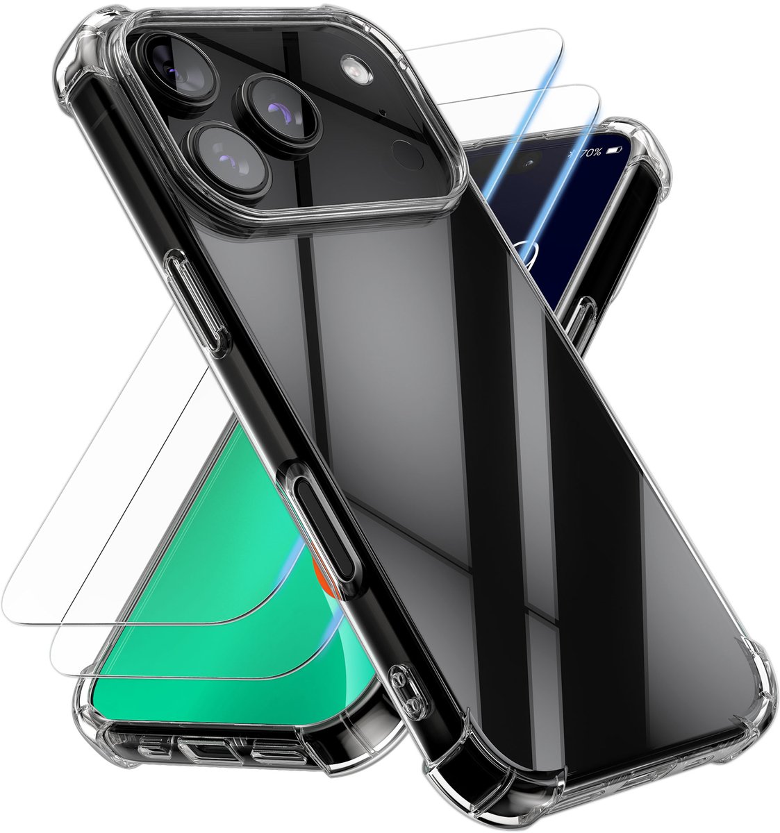 kwmobile telefoonhoesje geschikt voor Apple iPhone 18 Pro / iPhone 17 Pro hoesje - Smartphone case met 2x screenprotectors - Mobiele telefoon cover in transparant