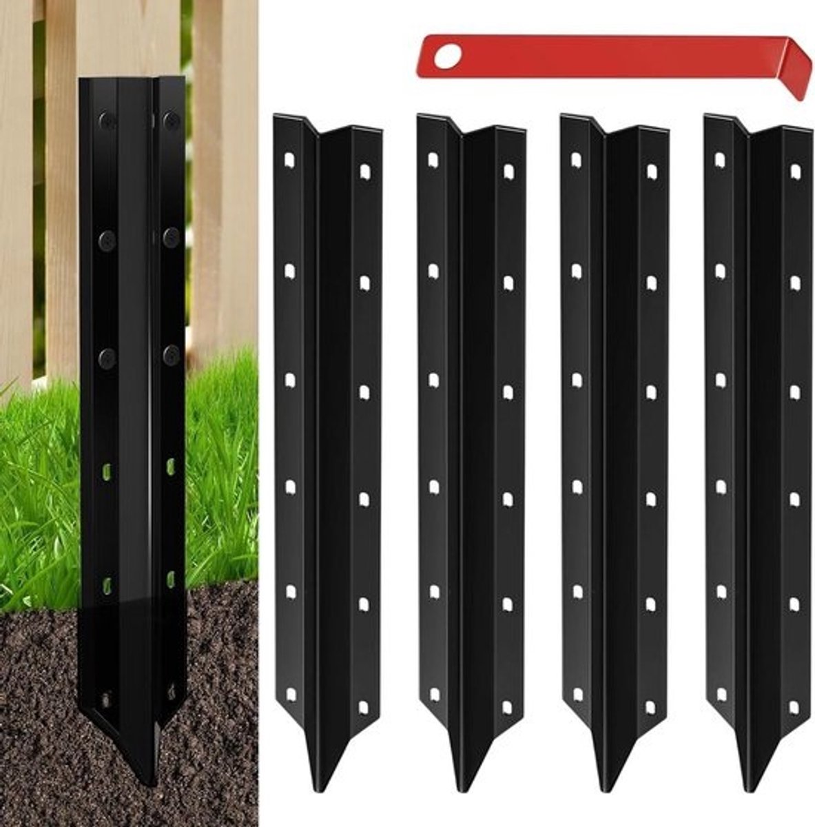 Hekpaalreparatieset - Paalverstevigers - Hekwerk - stabiliseren - H-profielontwerp - 5 stuks - Metaal