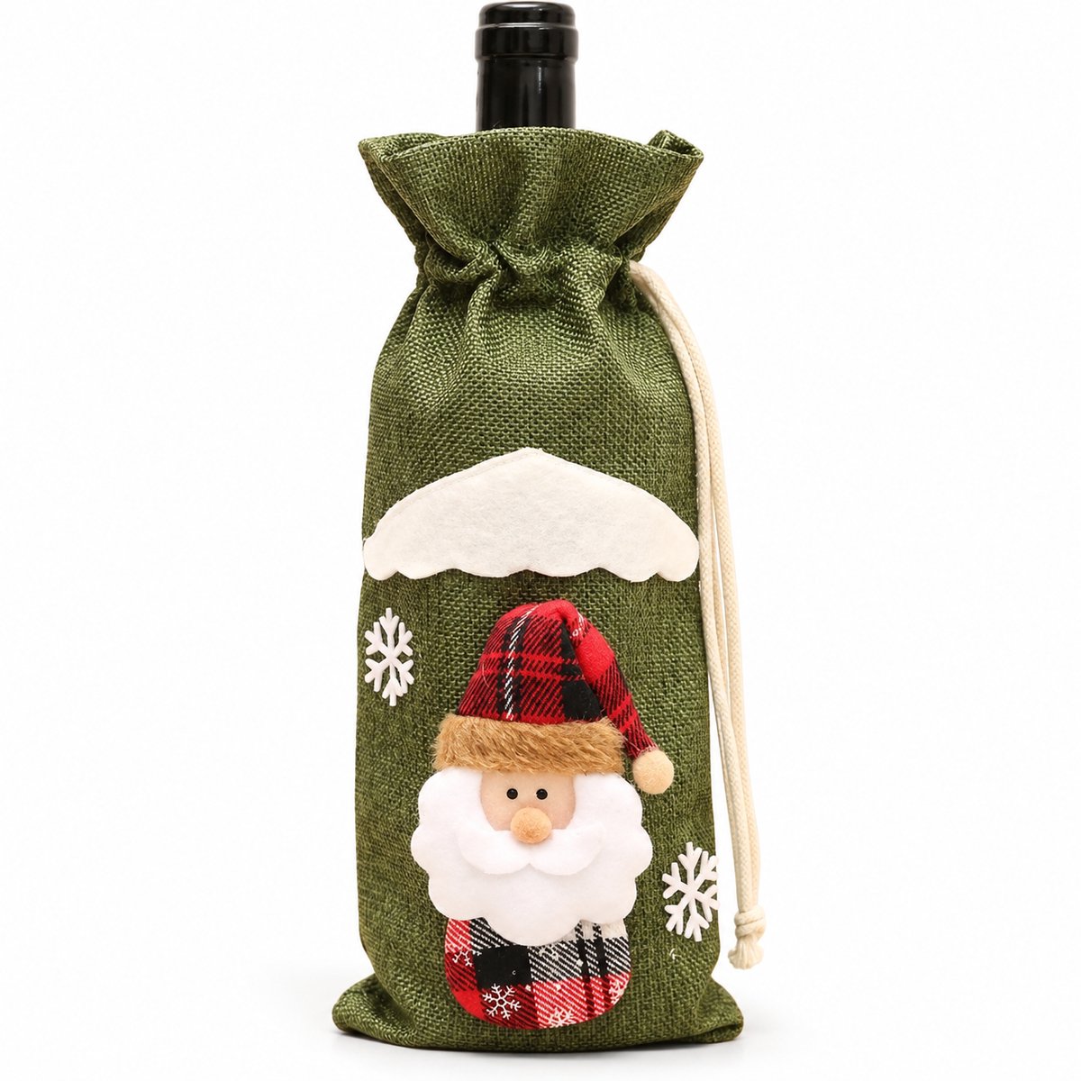Nina’s Giftshop® Kerst Wijnzak met Kerstman – Wijnfles Cadeauverpakking – Kerstcadeau – Wijnfles Hoes – Kerstdecoratie – Cadeau voor Man & Vrouw