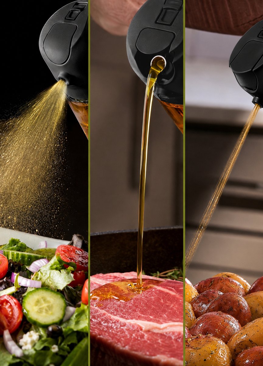 Navazz Olijfolie sprayer - 2-in-1 spray- en schenkfunctie - Glas - Olie sprayer - Olie spray voor koken, grillen en bakken - Oliefles - Incl. E-kookboek — cadeau in Boeken - foto 2