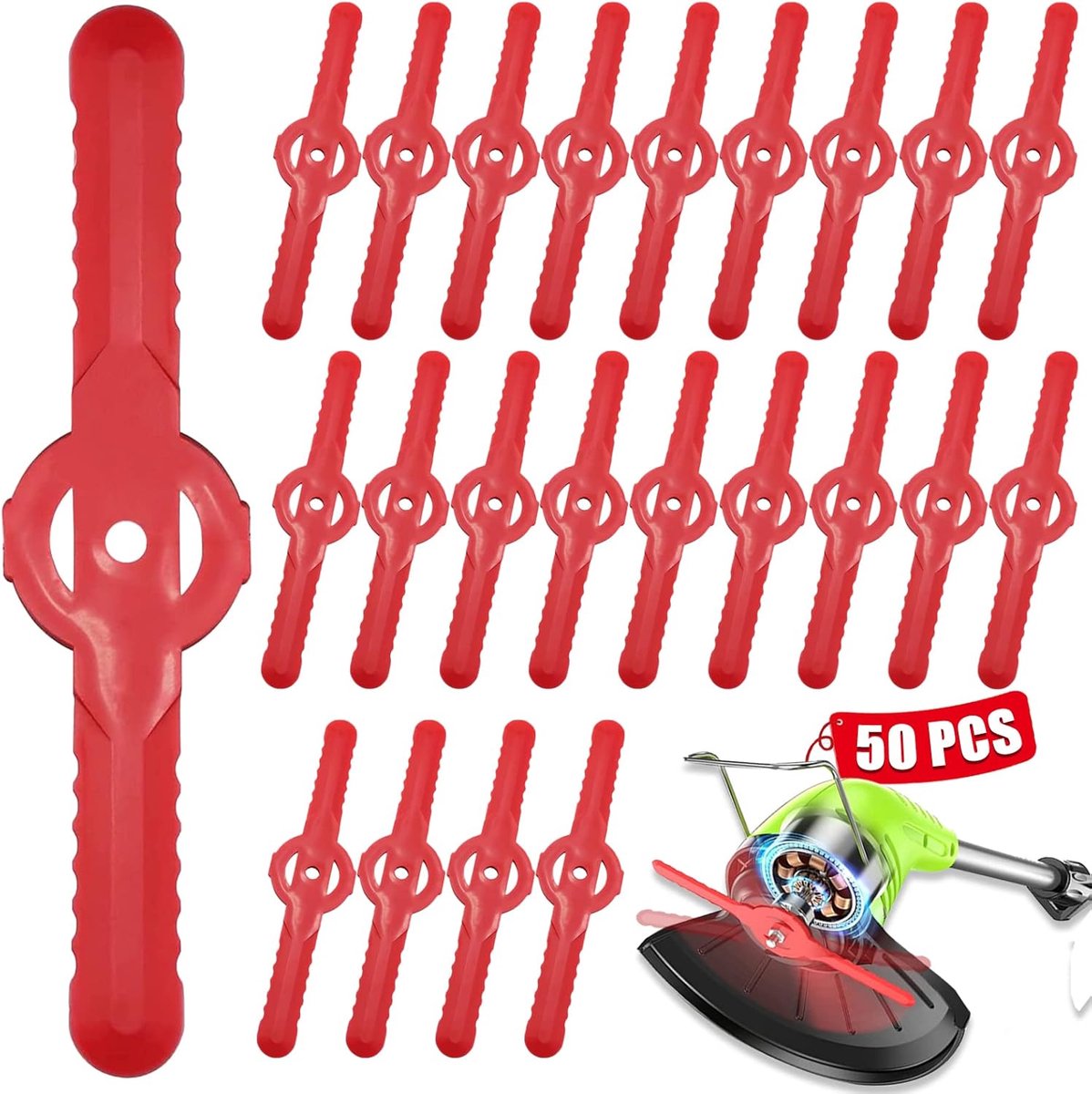 SnelShoppen - Pack van 50 Plastic Grastrimmers, 135 mm Vervangbladen, Draadloze Grasmaaier, Snijders, Tuinaccessoires voor Tuin, Tuin, Boomgaard, Bos,