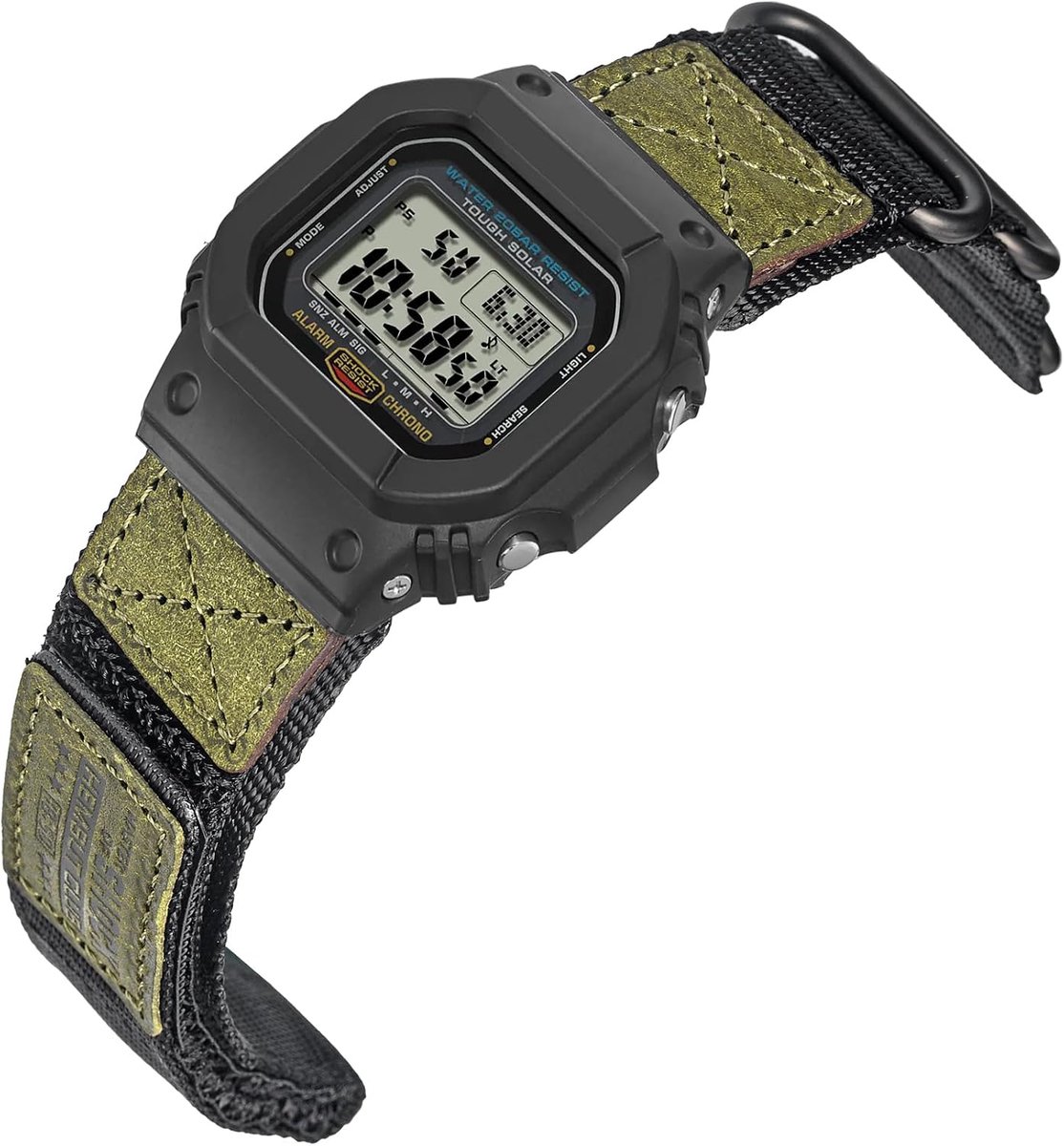 HEMSUT Replacement Watch Band Compatible with UKTEST, 16mm Military Tactical Shockproof Nylon and Leather Strap for - ShopVlot