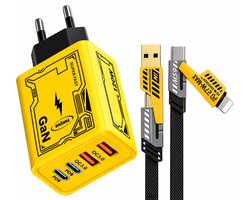 USB Adapter 120W – 4 in 1 Multipoort Snellader Adapter inclusief 3-in-1 combi OplaadKabels / USB C / 8PINS / USB