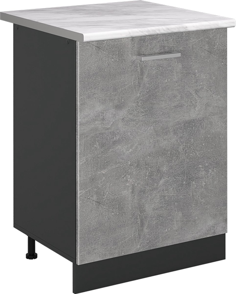 Vicco Keukenonderkast R-Line, Beton/Antraciet, 60 cm met 1 deur marmer werkblad