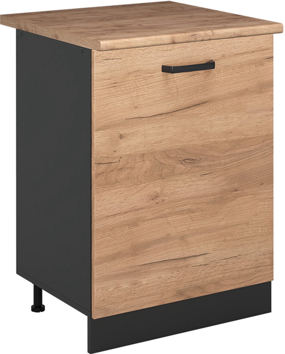 Vicco Keukenonderkast R-Line, Goudkleurig Eiken/Antraciet, 60 cm met 1 deur goudkleurig eiken werkblad