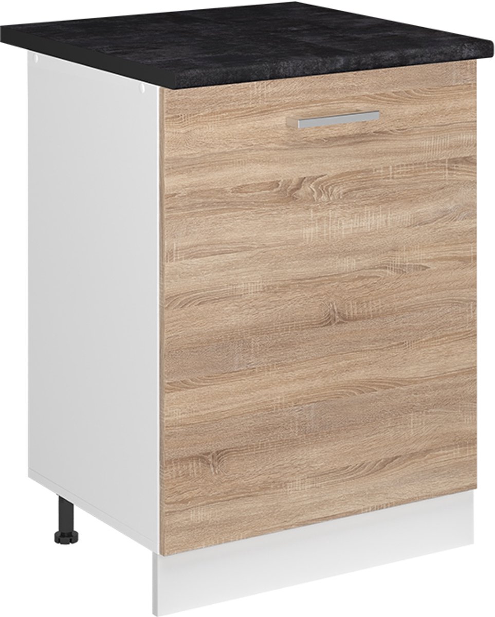 Vicco Keukenonderkast R-Line, Sonoma/Wit, 60 cm met 1 deur antraciet werkblad