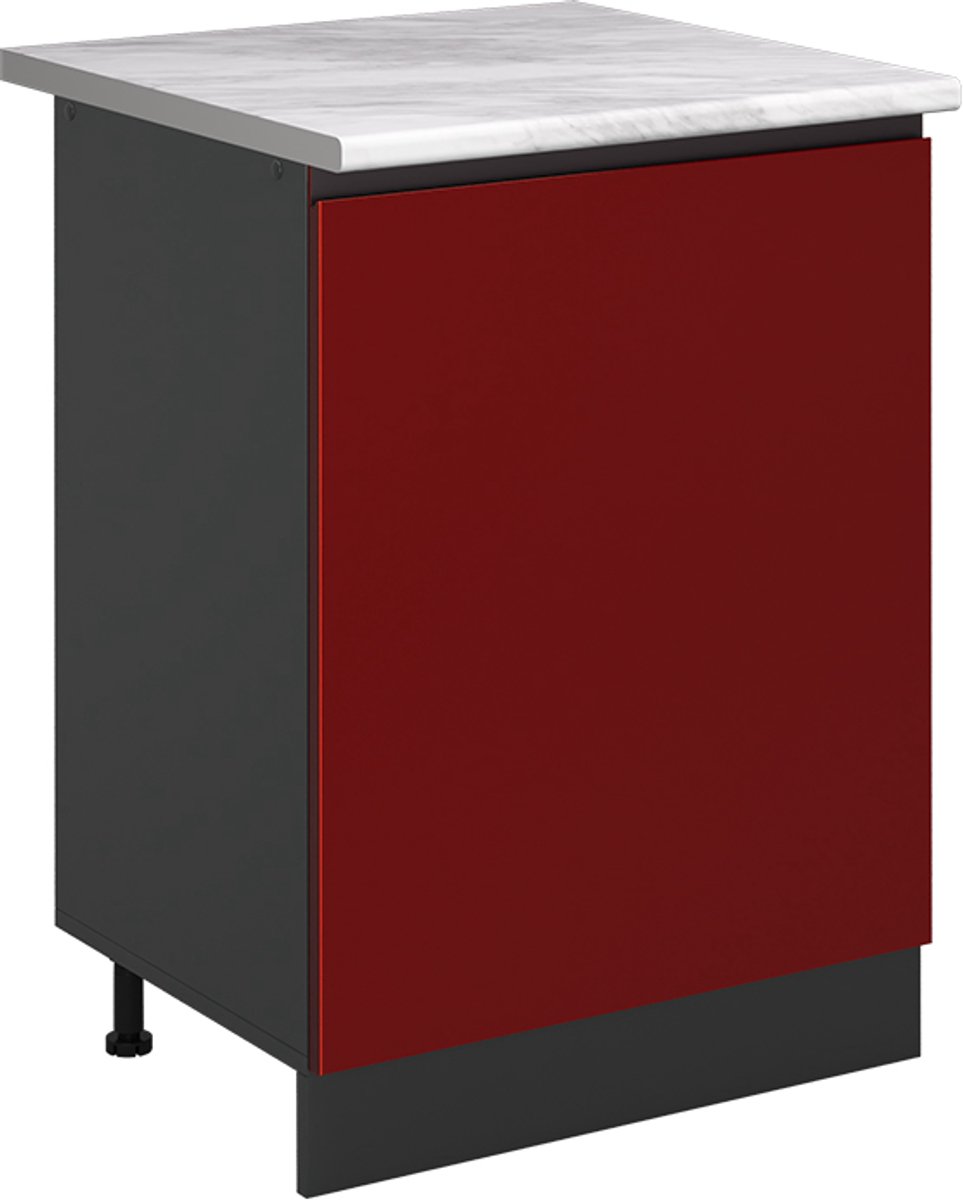 Vicco Keukenonderkast R-Line, Rood/Antraciet, 60 cm met 1 deur marmer werkblad
