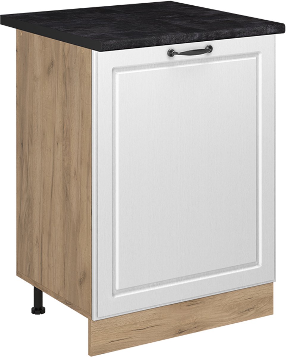 Vicco Keukenonderkast R-Line, Wit landelijk/Goudkleurig Eiken, 60 cm met 1 deur antraciet werkblad