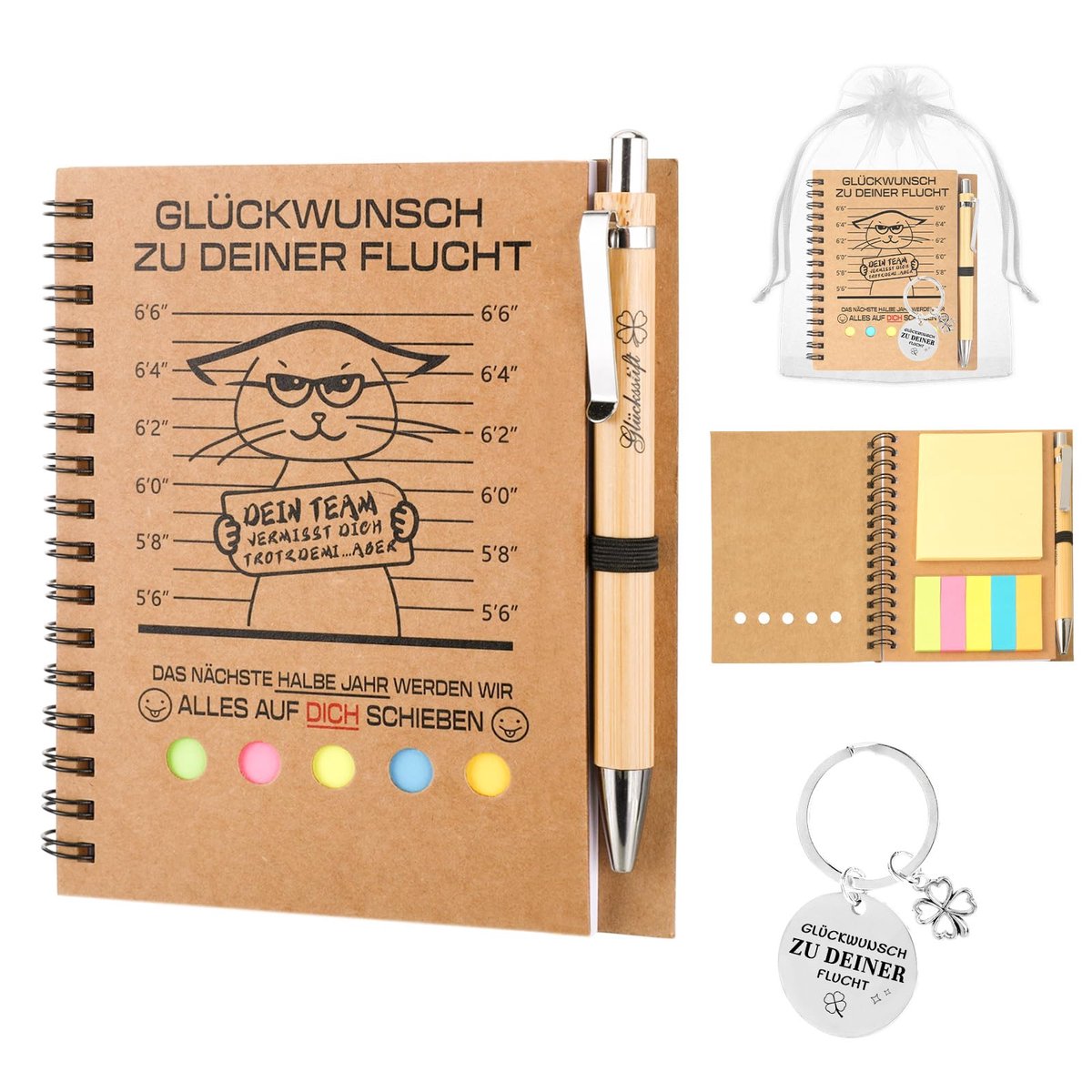 Afscheidscadeau Collega's 4-delig - Notitieboek A6 Feliciteren met je Ontslag - Met Pen en Sleutelhanger - ShopVlot