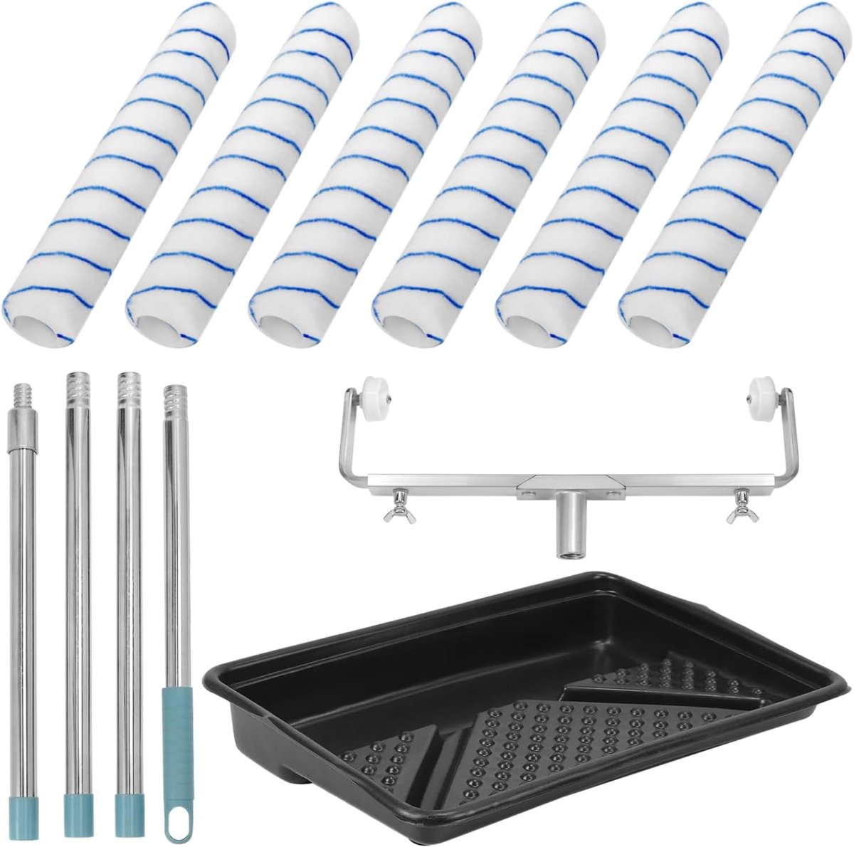 Compleet Verfset met 45 cm Verfroller - Inclusief 6 Rollen, Verstelbaar Frame en Grote Verftray voor Muren en Plafonds