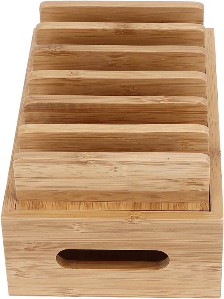 Houten organizer voor mobiele telefoon en tablet - bamboe en hout - voor accessoires - thuis en kantoor — cadeau in Wonen & Interieur - foto 2
