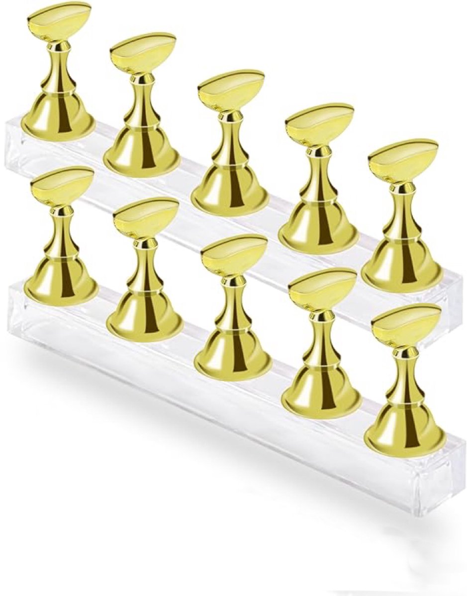 Nagel standaard - Nagelhouders - TENZHVXI® - Magnetische Basis Voor Stabiliteit - Duurzaam Acryl En Plastic - Set Met 2 Basen en 10 Standaards - Voor Thuis Oefenen En Salon Gebruik - Goud