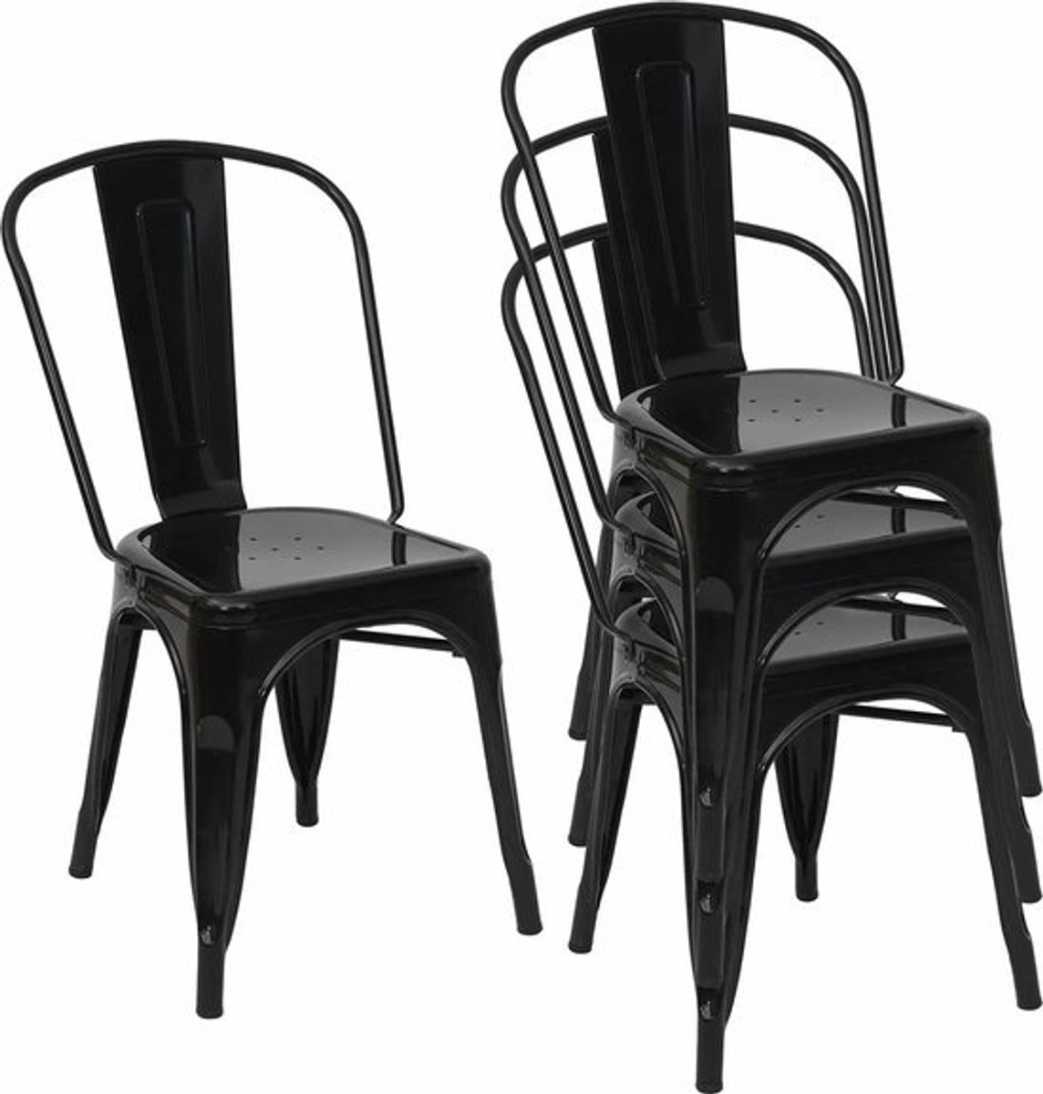 RM Store® - 4 metalen eetkamerstoelen - Stoelen voor de woonkamer - Industriële stijl - Café - Bistro - Voor buiten - Vintage set - Zwart